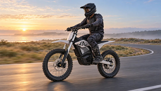 Rider bedding in MUDLIZ electric dirt bike brakes on a closed track
