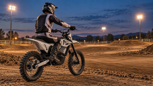 MUDLIZ electric dirt bike ready to ride on a closed track