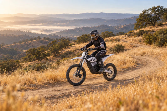 MUDLIZ electric dirt bike riding on a California off-highway trail