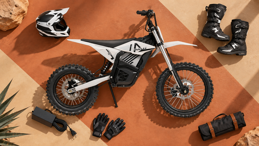 Overhead view of a MUDLIZ bike with essential riding gear